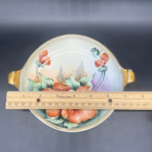 Antique Hand Painted Porcelain Bowl Poppy Red Flowers Gold Gilt Beyer & Boch - Picture 9 of 11